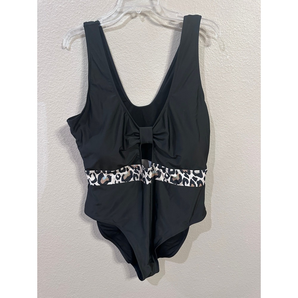 Black One Piece Swimsuit Leopard Print‎ Detail Cute Bathing Suit
